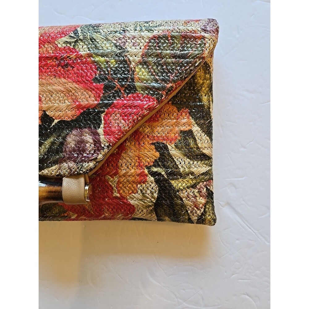Sondra Roberts Squared Raffia Purse NEW Multicolor Floral Bamboo Clasp -oc- - Picture 4 of 16